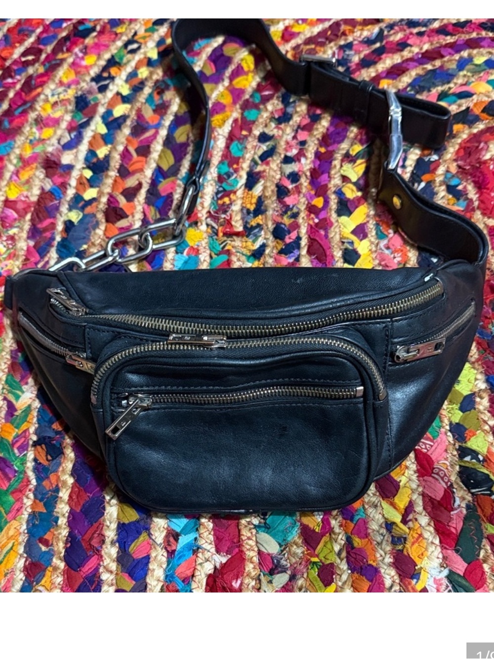 Alexander Wang Black Leather Crossbody Belt Bag with Silver Hardware